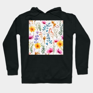 Watercolor Assorted Wildflowers Pattern 1 Hoodie